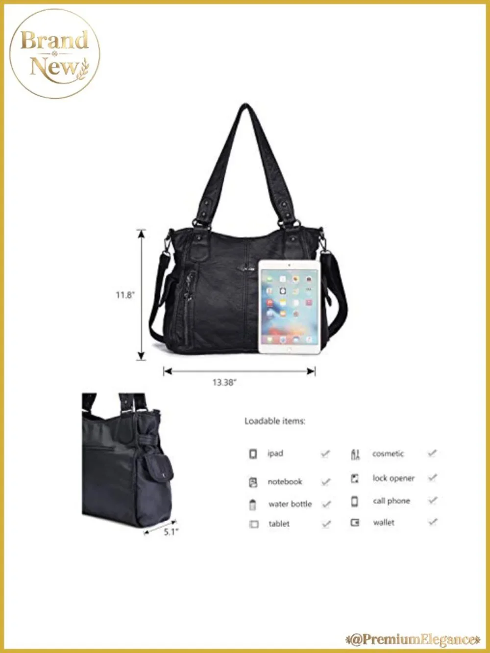 Women's Vegan Leather Hobo Handbag with Adjustable Strap